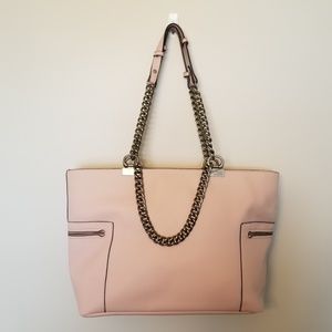 Blush hobo bag with chain accent and wallet